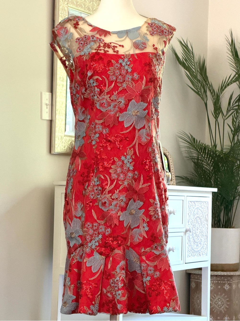NWT Boston Proper Embroidered Sequin Sheath Sleeveless Cocktail Dress
